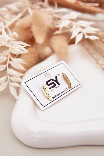 Con detalles elegantes Hojitas con ojos brillantes de acero inoxidable en color dorado 2