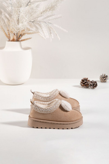 Botas de nieve infantiles con bordado y lazo, color arena Daven