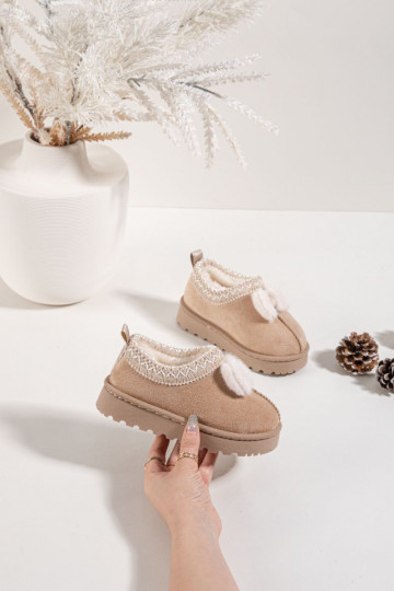 Botas de nieve infantiles con bordado y lazo, color arena Daven 2