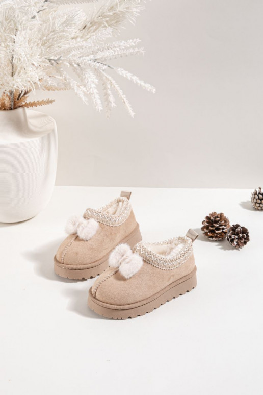 Botas de nieve infantiles con bordado y lazo, color arena Daven
