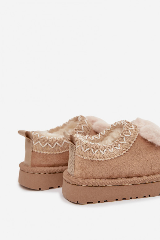 Botas de nieve infantiles con bordado y lazo, color arena Daven