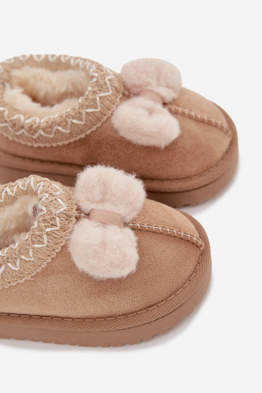 Botas de nieve infantiles con bordado y lazo, color arena Daven