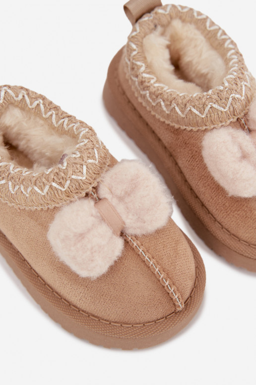 Botas de nieve infantiles con bordado y lazo, color arena Daven