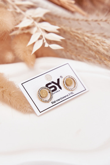 Con detalles elegantes de acero inoxidable Aros con ojos brillantes en color dorado