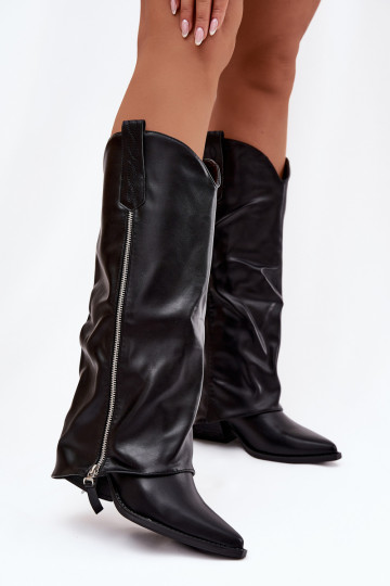 botas estilo vaquero con tacones de cuero ecológico de color negro Palira