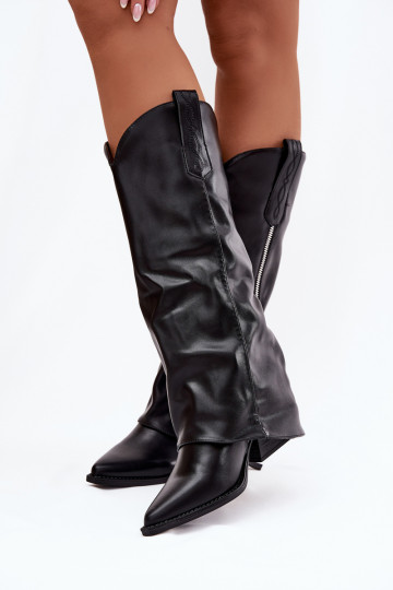 Botas largas de estilo cowboy negras con tacones de cuero sintético Palira 2