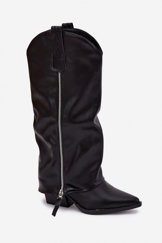 botas estilo vaquero con tacones de cuero ecológico de color negro Palira