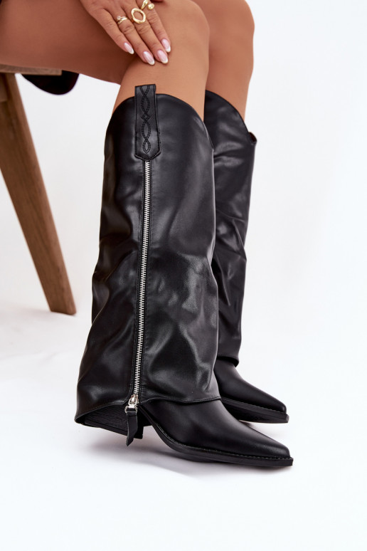 botas estilo vaquero con tacones de cuero ecológico de color negro Palira