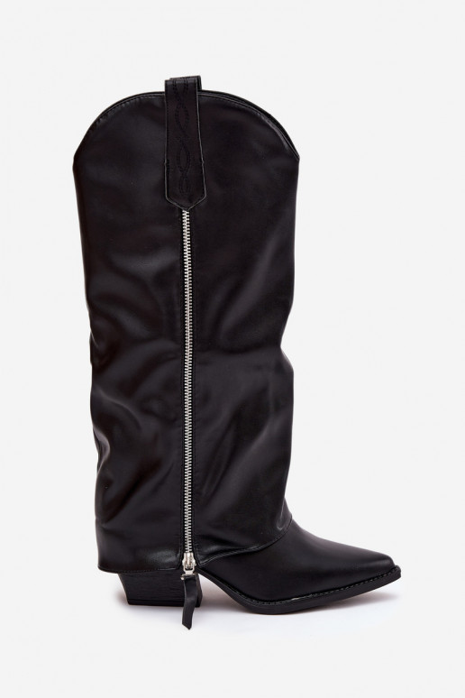 botas estilo vaquero con tacones de cuero ecológico de color negro Palira