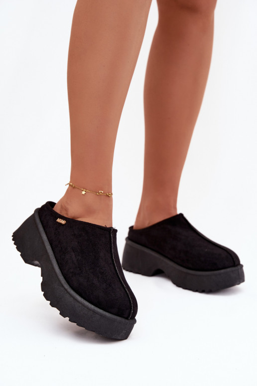 Botas de nieve baja de las mujeres con una plataforma de color negro Yrenna