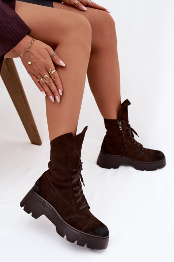 Botas de trabajo para mujer de ante natural color marrón Zazoo 976