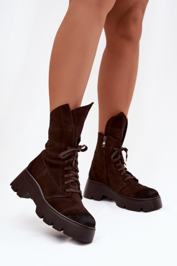 Botas de trabajo para mujer de ante natural color marrón Zazoo 976 2