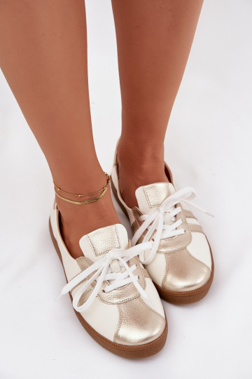 Zapatos de cuero para mujer tipo "Barefoot" color blanco y dorado Zazoo N1341