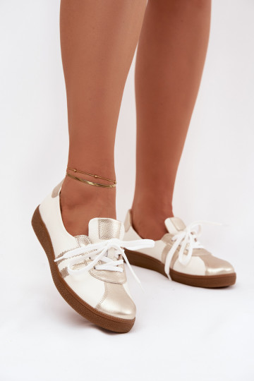 Zapatos de cuero para mujer tipo "Barefoot" color blanco y dorado Zazoo N1341 2