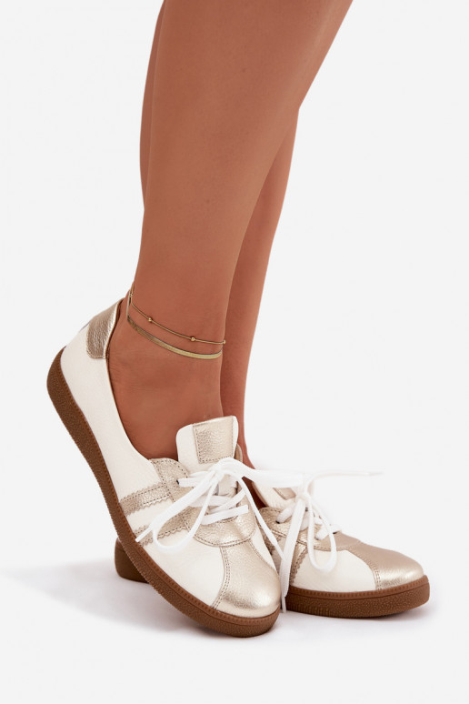 Piel zapatos Femenino Typu Barefoot Zazoo N1341 Blanco-color dorado