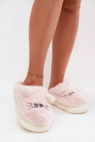 Zapatillas de casa rosas para mujer con pelaje y sonrisa Lexira 2