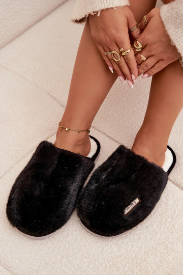 Zapatillas de casa negras para mujer con pelaje Belinna