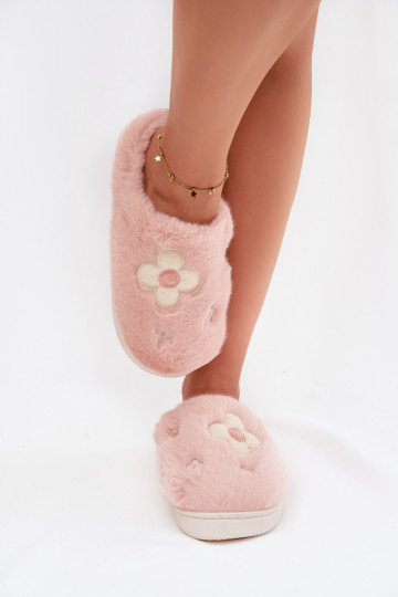 Zapatillas Selinne rosas con pelito y motivos florales 2
