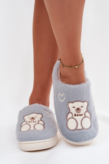 Zapatillas Noralie azules con pelito y osito 2
