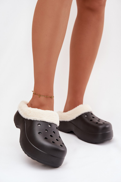 Zapatillas ligeras zapatillas de mujer calentamiento con pelo dentro de color negro Palvine