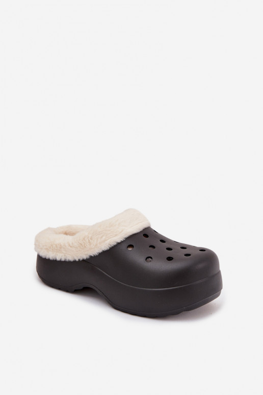 Zapatillas ligeras zapatillas de mujer calentamiento con pelo dentro de color negro Palvine