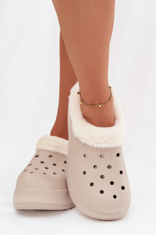 Zapatillas ligeras zapatillas de mujer calentamiento con pelo dentro de color caqui Palvine