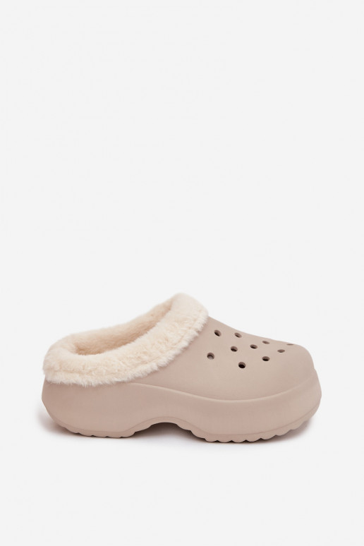 Zapatillas ligeras zapatillas de mujer calentamiento con pelo dentro de color caqui Palvine