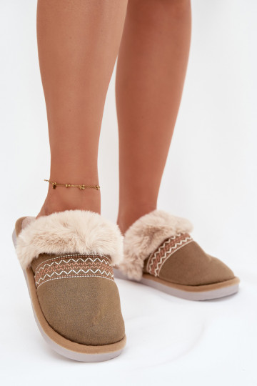 Pantuflas de mujer con pelaje, de color verde "Haftem Devianne" 2