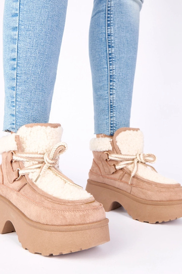 Botas de nieve de color beige oscuro con pelaje en plataforma "Ziza"