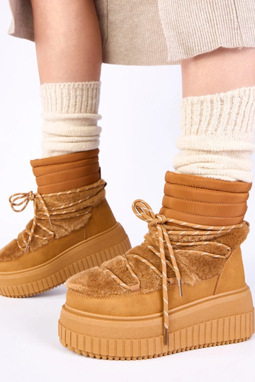 Botas de nieve marrones con plataforma y pelaje, con cordones "Lydia" 2