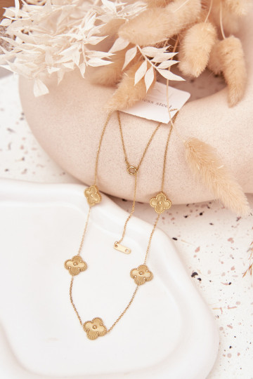 Collar de acero inoxidable color oro con motivos florales 2