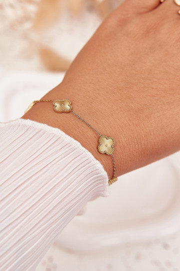 Pulsera de acero inoxidable color oro con motivos florales