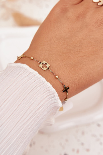 Pulsera de acero inoxidable color oro con colgantes