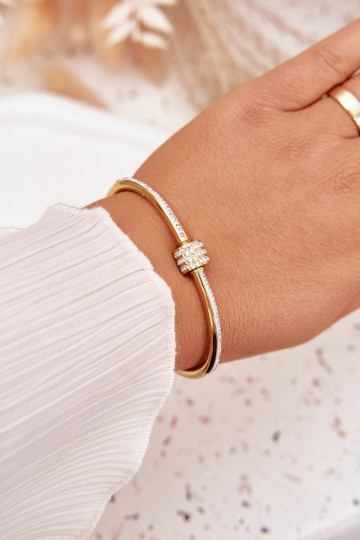 Pulsera de acero inoxidable color oro para mujer con piedras brillantes
