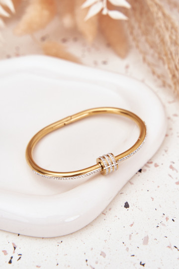 Pulsera de acero inoxidable color oro para mujer con piedras brillantes 2