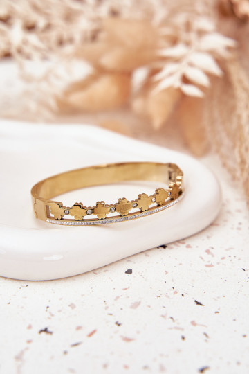 Pulsera de acero inoxidable color oro adornada con circonitas 2