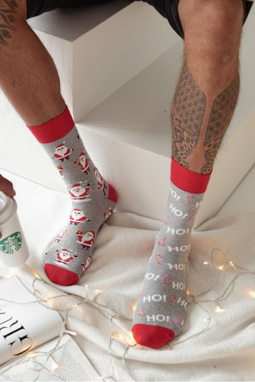 Calcetines navideños de hombre "Santa Claus" color gris