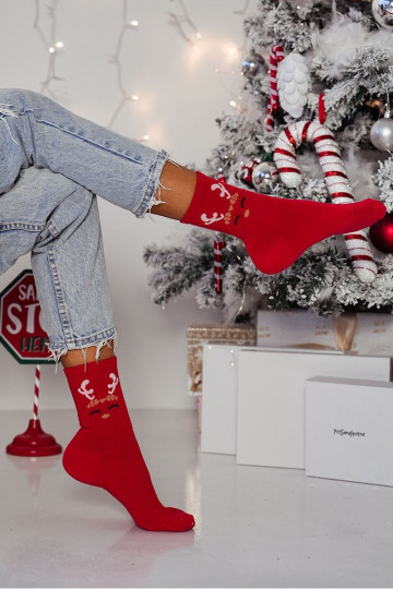 Calcetines de mujer "Christmas" con renos color rojo