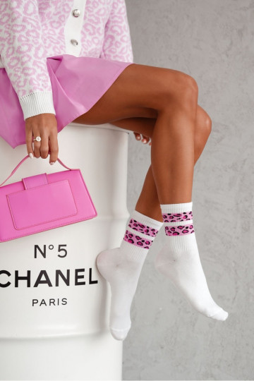 Calcetines de mujer "DĮa Puntos Rayas" color blanco-rosa
