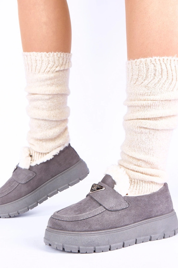 Mocasines grises de plataforma con pelo Kirby 2