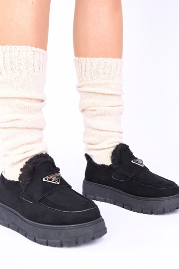 Mocasines negros de plataforma con pelo Kirby