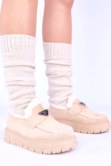 Mocasines color arena claro de plataforma con pelo Kirby