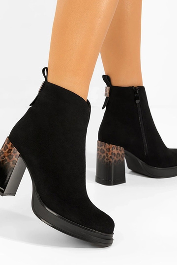 Botines negros con tacón brillante y estampado de leopardo Gena 2