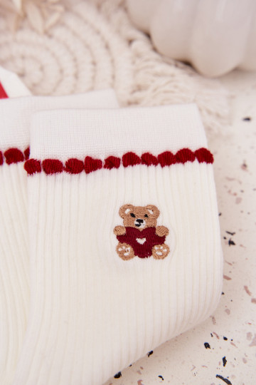 Calcetines navideños para mujer con osito de color blanco