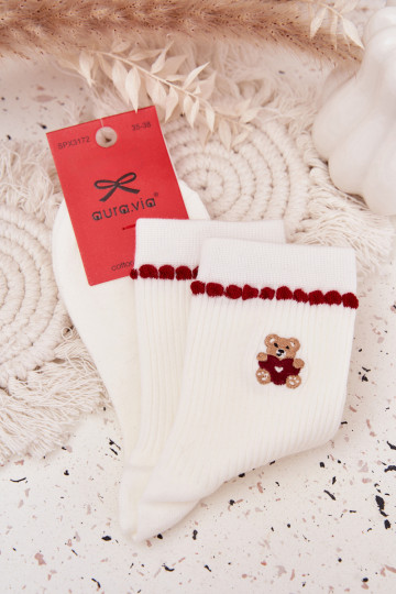Calcetines navideños para mujer con osito de color blanco 2