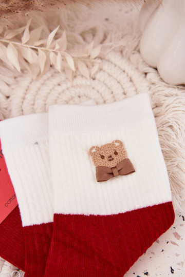 Calcetines navideños para mujer ositos con lazos de color rojo