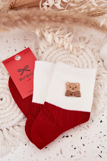 Calcetines navideños para mujer ositos con lazos de color rojo 2