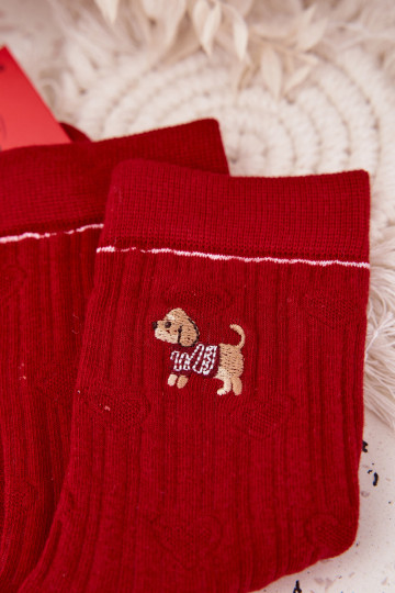 Calcetines navideños para mujer con corazones I Un perro pequeño color rojo
