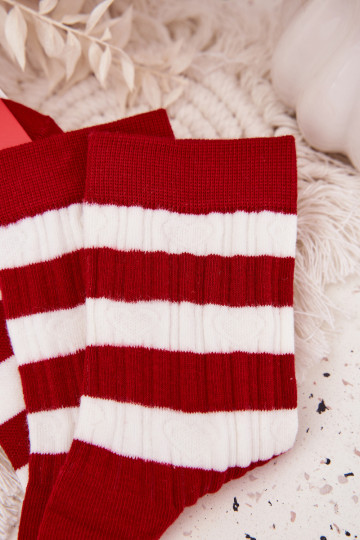 Calcetines navideños para mujer con rayas rojo-blanco
