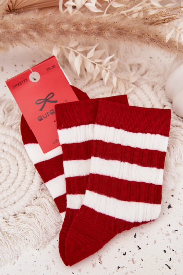 Calcetines navideños para mujer con rayas rojo-blanco 2
